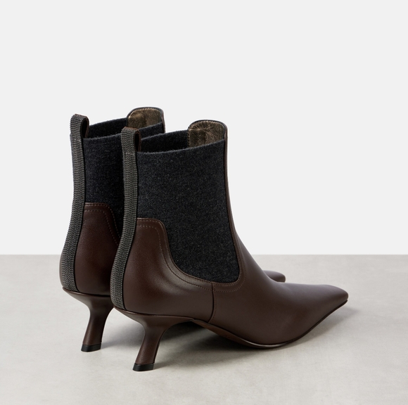 NEW Brunello Cucinelli Leather Monili Comma-Heel Ankle Boots Size 39.5 - Picture 5 of 16